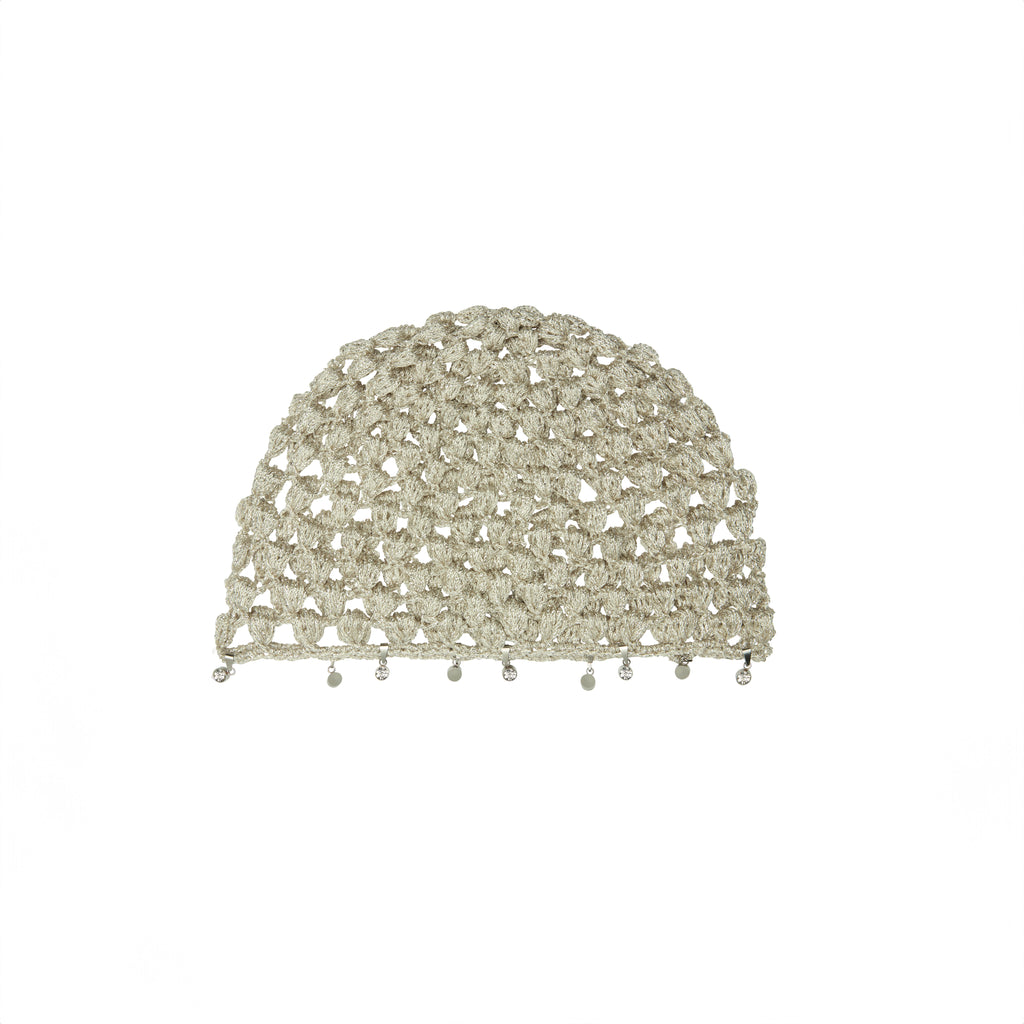 Embellished Crochet Hat - Silver