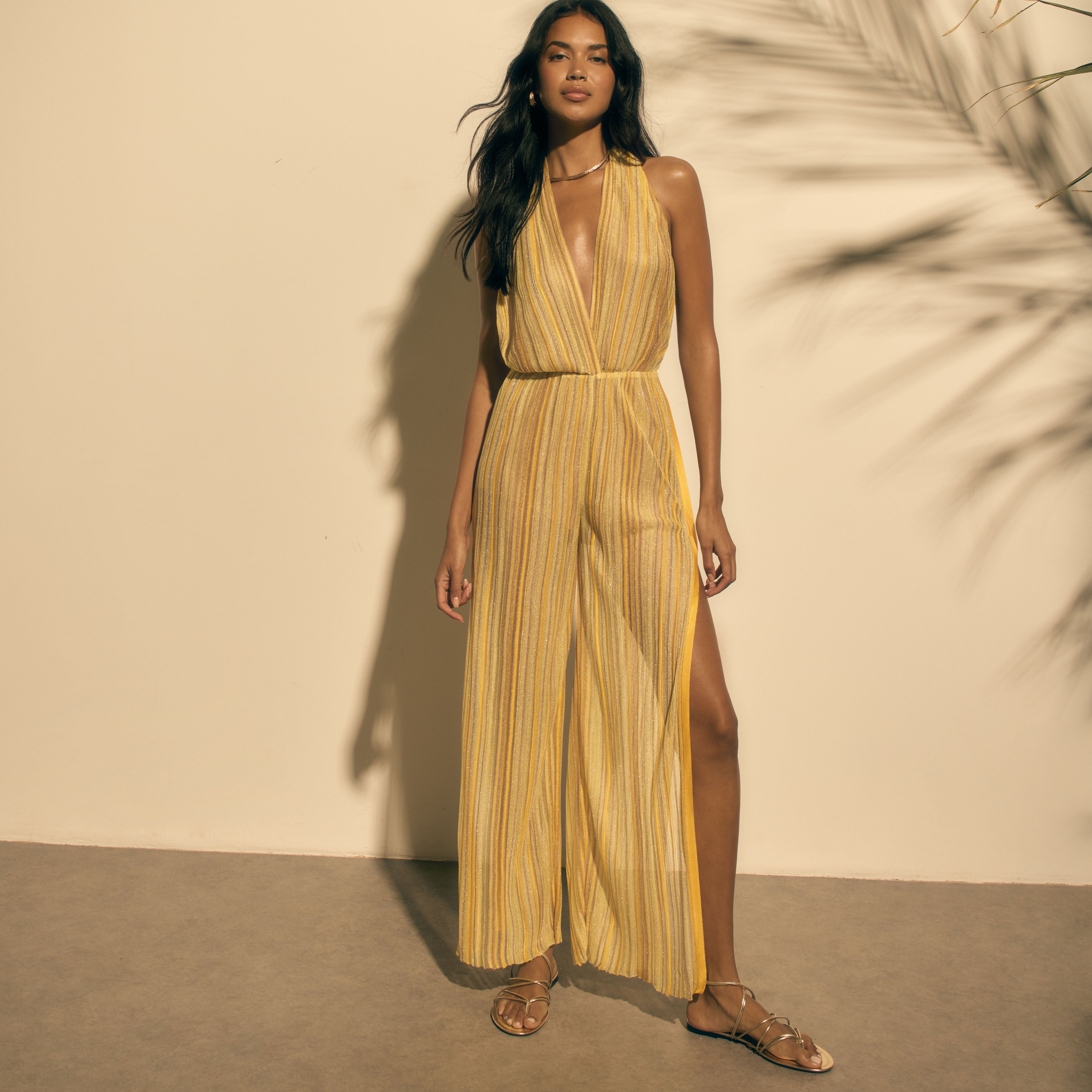 べびわんさま　Hussein charayan jumpsuit Alexis Jumpsuit Sunshine Yellow - Luxury Resort Jumpsuit