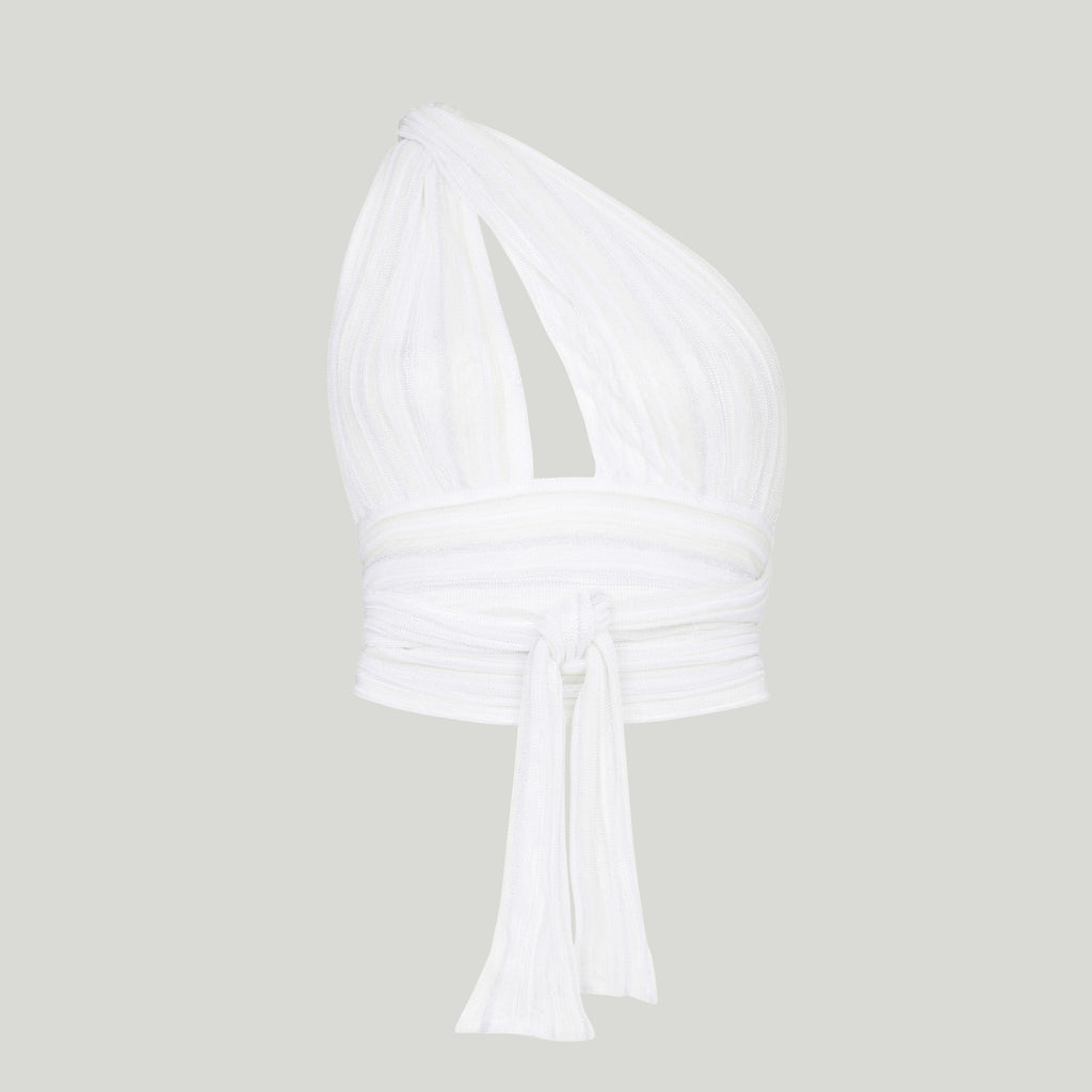 white cutout halter top with selft tie straps bella top by kuhareva london