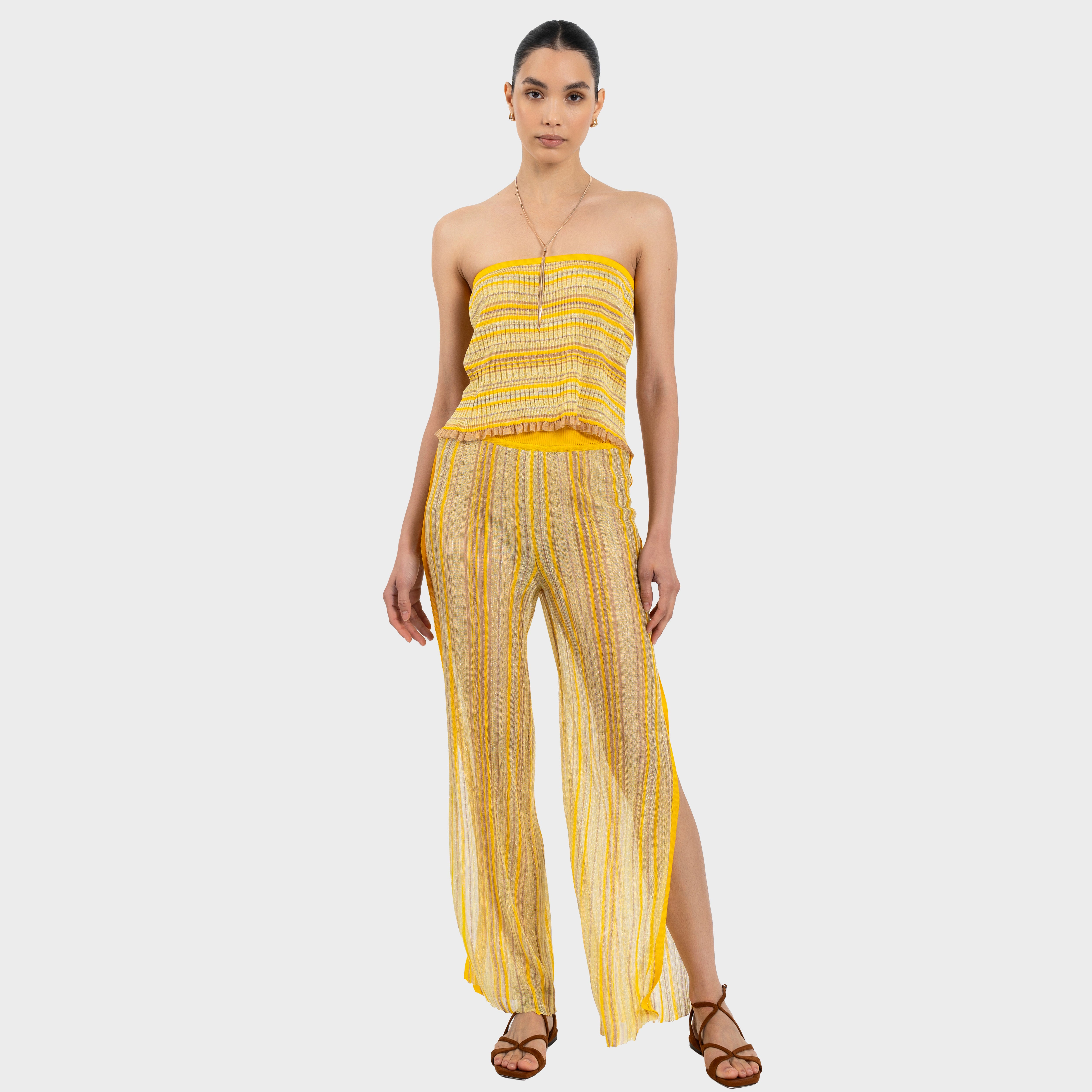 Alexis Pants Sunshine - Lurex Striped Pants with Slits | Kukhareva