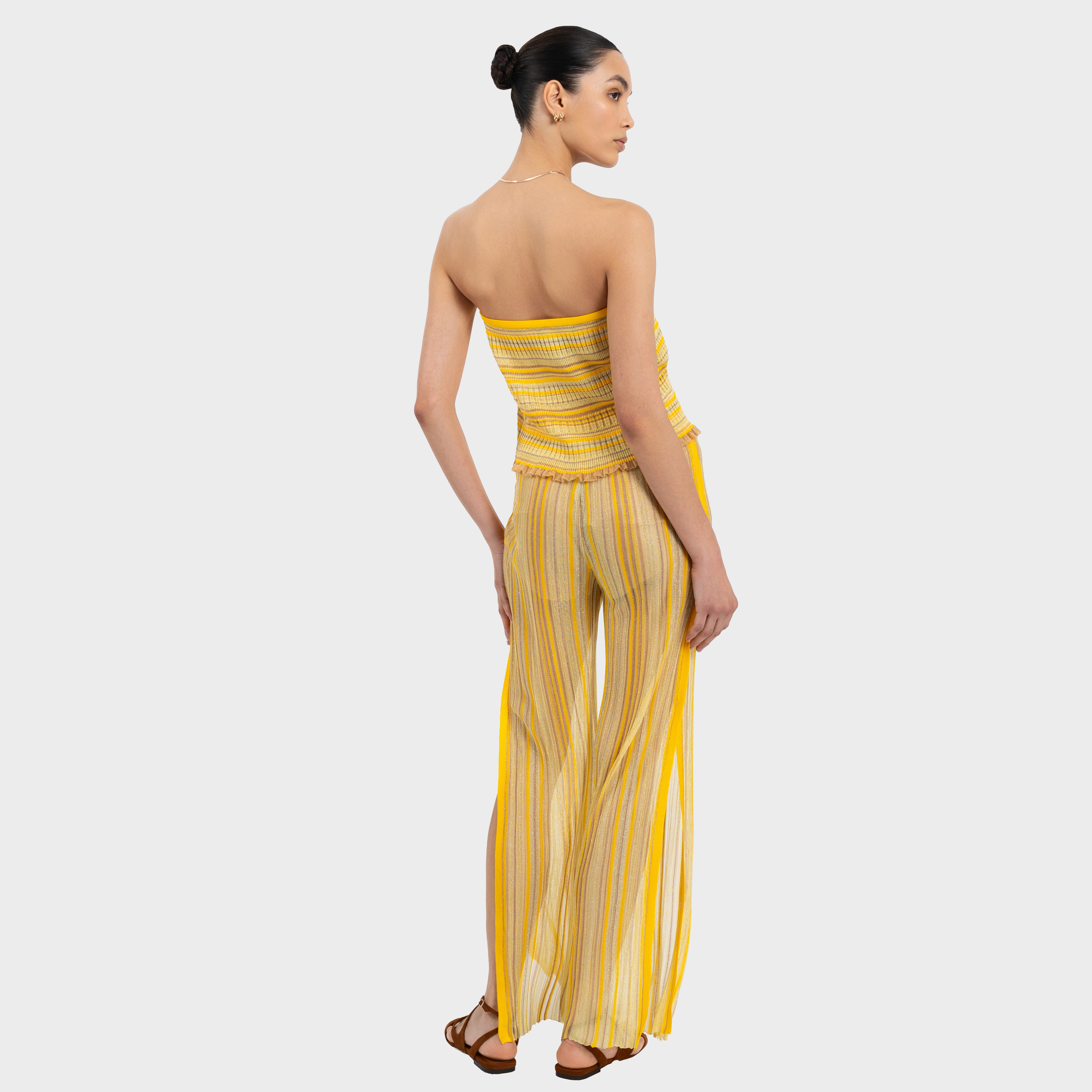 Alexis Pants Sunshine - Lurex Striped Pants with Slits | Kukhareva