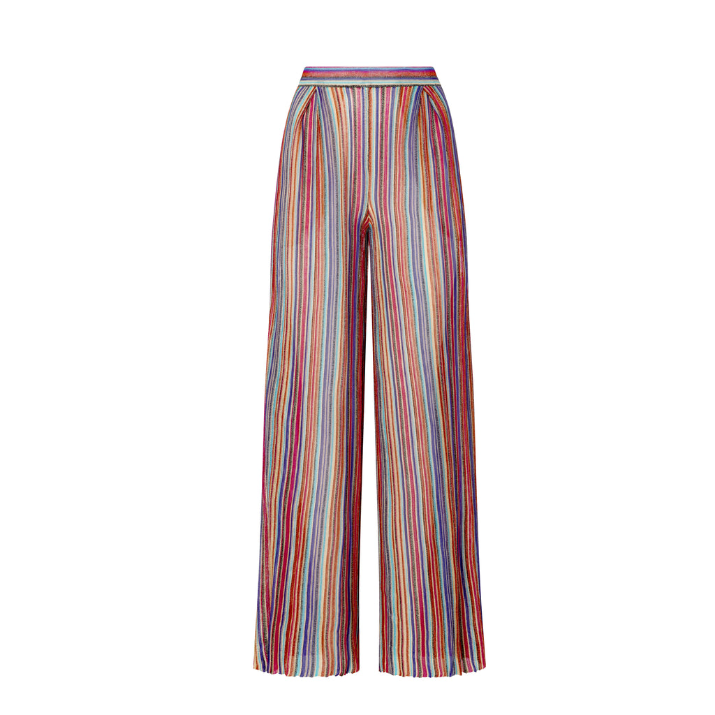 Multicolored striped pyjama style pants on a white background Iris Pants by kukhareva london