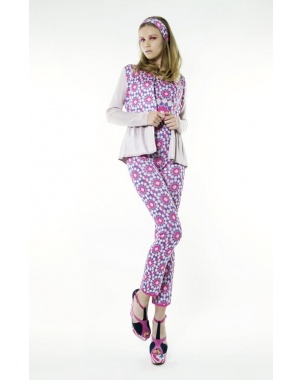 Tiles Print Jacket with Sheer Sleeves and Ruffle at the Bottom