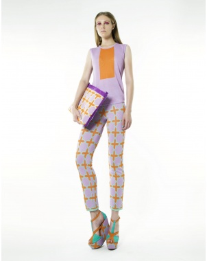 Hexagram Print Trousers with Zipper on the Side   