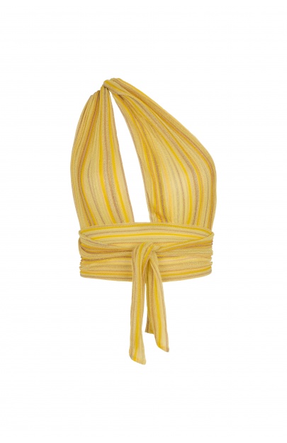 Bella Top styled as one shoulder top with keyhole front detail in sunshine yellow color