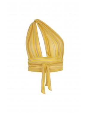 Bella Top styled as one shoulder top with keyhole front detail in sunshine yellow color