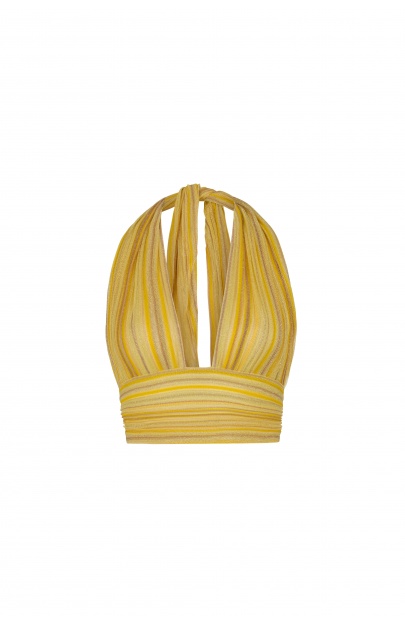 Bella halterneck front view product shot in sunshine butter yellow trending color