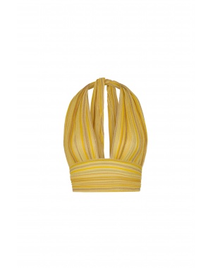 Bella halterneck front view product shot in sunshine butter yellow trending color